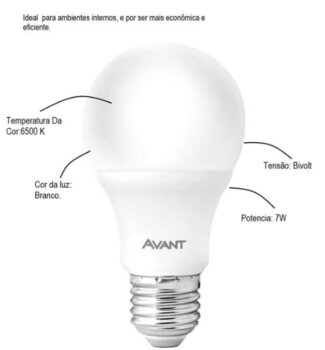 LAMPADA LED PERA 6500K - 7W - CAIXA C/3 UN - AVANT
